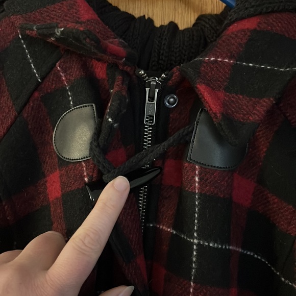 Torrid red plaid hooded pea coat - Picture 2 of 5